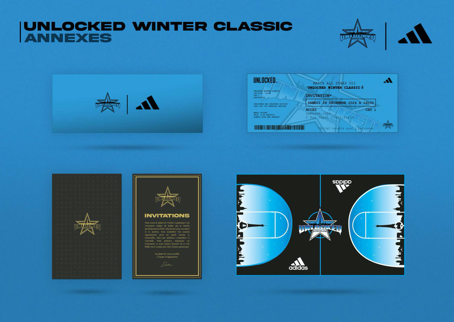 Planche des annexes Unlocked Winter Classic : invitations, billets et habillage du terrain