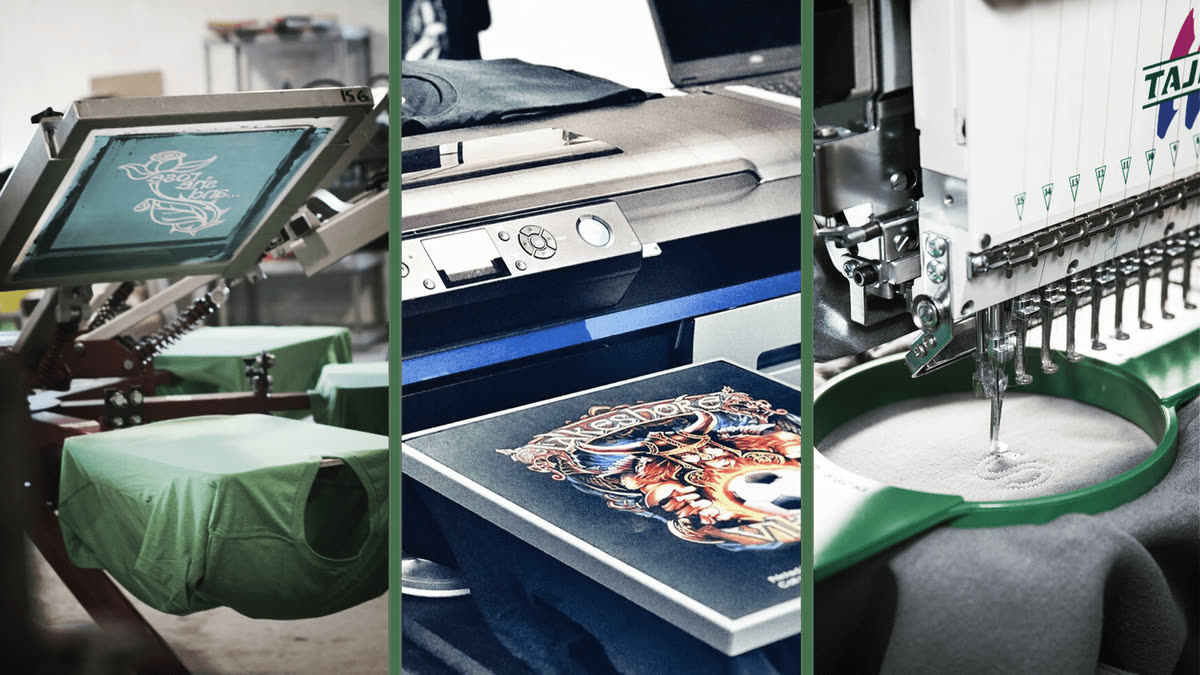 Les machines de marquage de l'atelier Maison Vivaldi : presse de sérigraphie, imprimante numérique et brodeuse